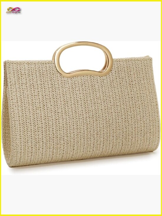 Handbags - Top Handle Straw Clutch Purse Woven Beach Vacation Travel Raffia Handbag